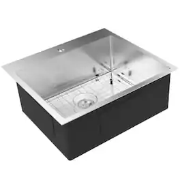 Winado - 25" x 22" x 9" Topmount Kitchen Stainless Steel Sink Drop-in Farmhouse Kitchen Sink with Single Bowl and Basket Strainer - Silver