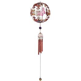 FC Design - 30" Long 3 Butterfly Globe Shape Wind Chime with Copper Gem Outdoor Patio or Garden Hanging Decoration - Multi-Color