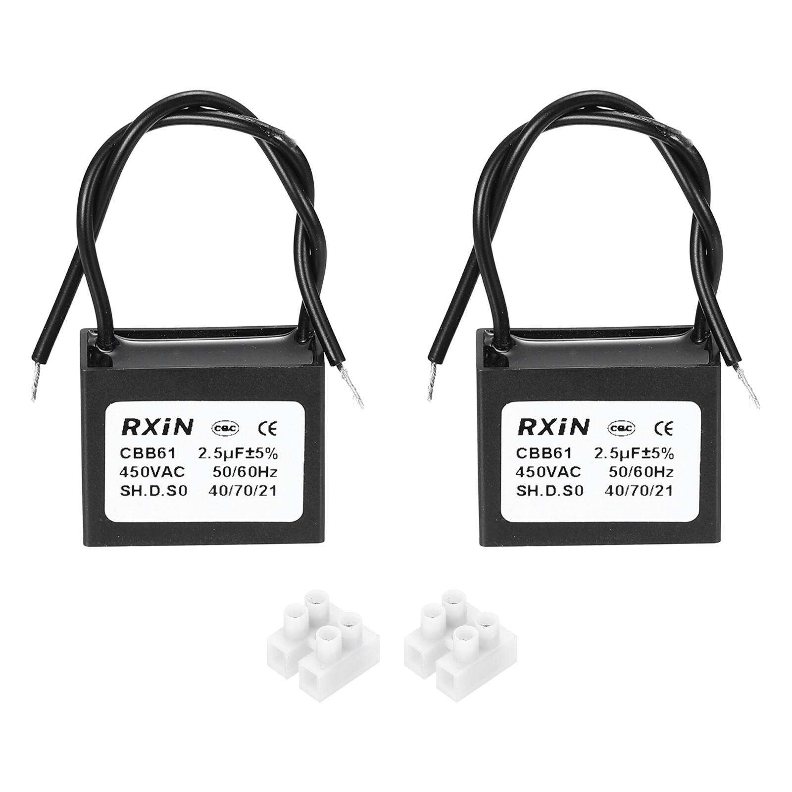 Unique Bargains - 2pcs 2.5uF CBB61 Capacitor, AC 450V 2-Wire for Ceiling Fan, Motor Generator, Blower, Exhaust Fan - Black price history on PriceWatchPro