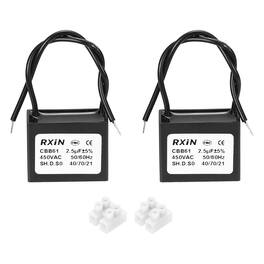Unique Bargains - 2pcs 2.5uF CBB61 Capacitor, AC 450V 2-Wire for Ceiling Fan, Motor Generator, Blower, Exhaust Fan - Black