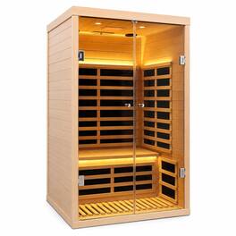 RYHNUYNE - 2 Person Far Infrared Sauna, Hemlock Wood, Glass Double Doors, Low EMF, Indoor Home Spa - Natural Wood