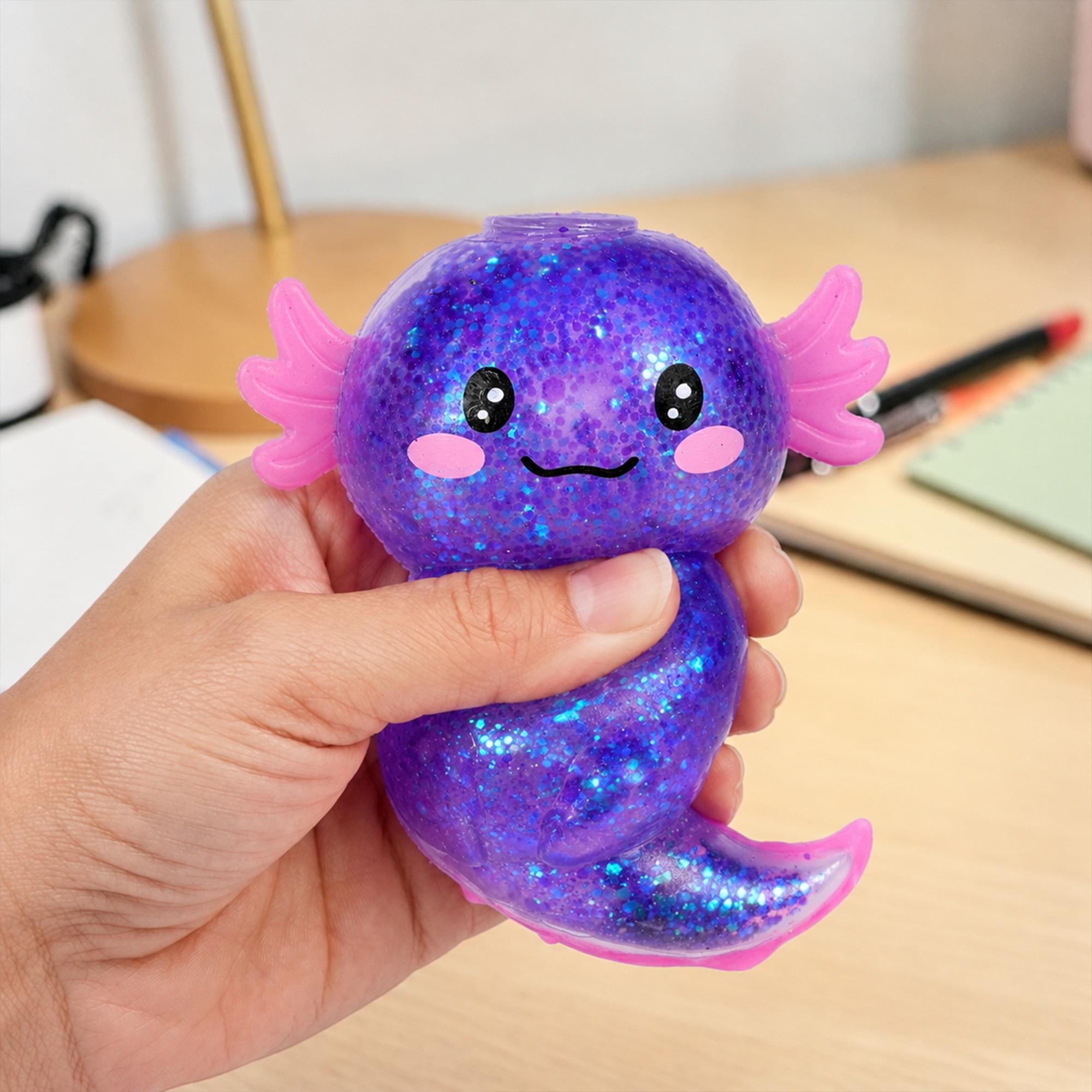 Alt View 10. Puka Creations - Axolotl Glitter Squishy 4-Inch Stress Reliever | Purple - Purple.