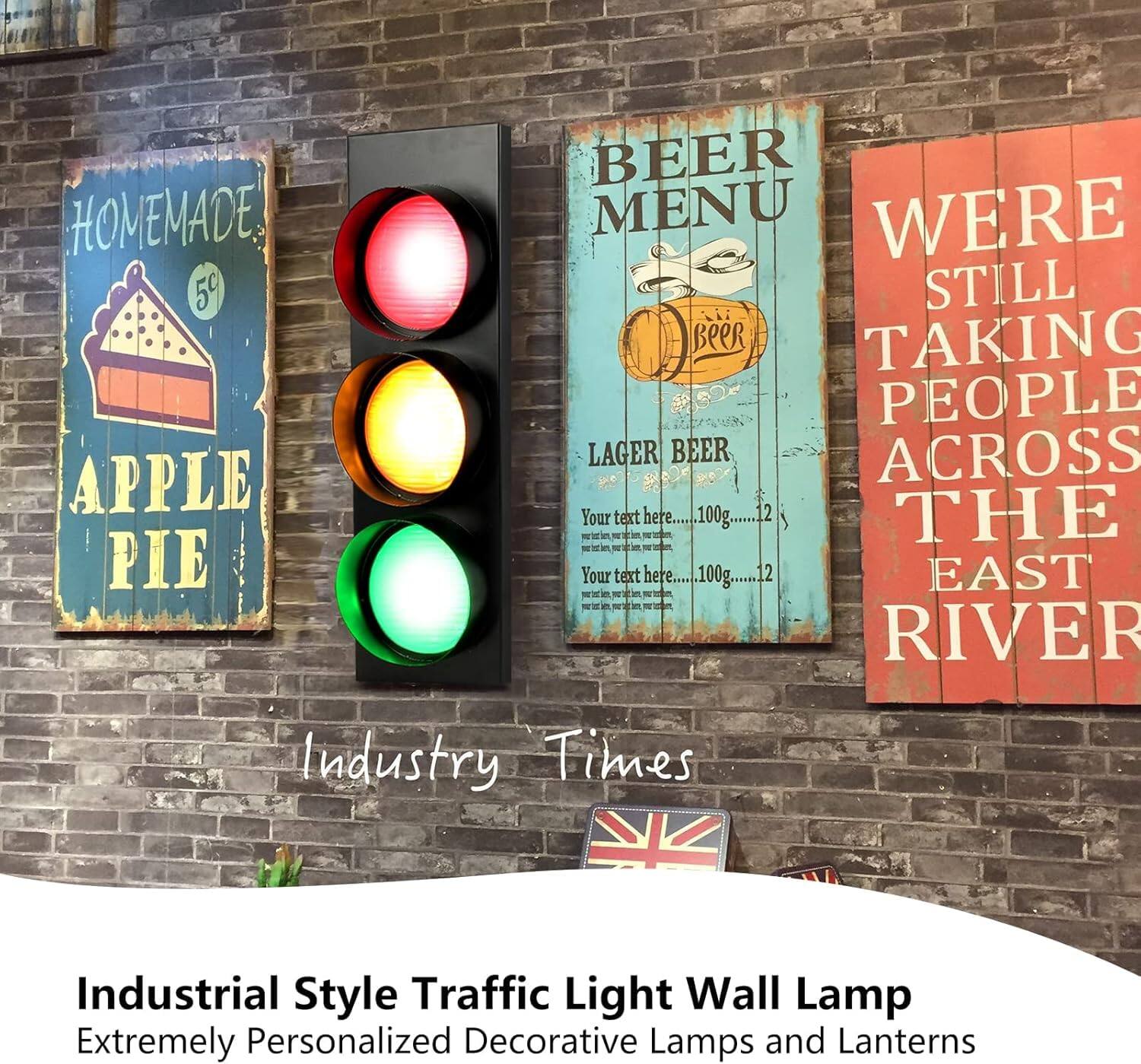 Sure, here is the corrected and grouped text from the image:

---

**HOMEMADE**  
**APPLE PIE**  
59¢

**BEER MENU**  
**LAGER BEER**  
Your text here.... 100g... 12

**WERE STILL TAKING PEOPLE ACROSS THE EAST RIVER**

**Industry Times**

**Industrial Style Traffic Light Wall Lamp**  
Extremely Personalized Decorative Lamps and Lanterns

---