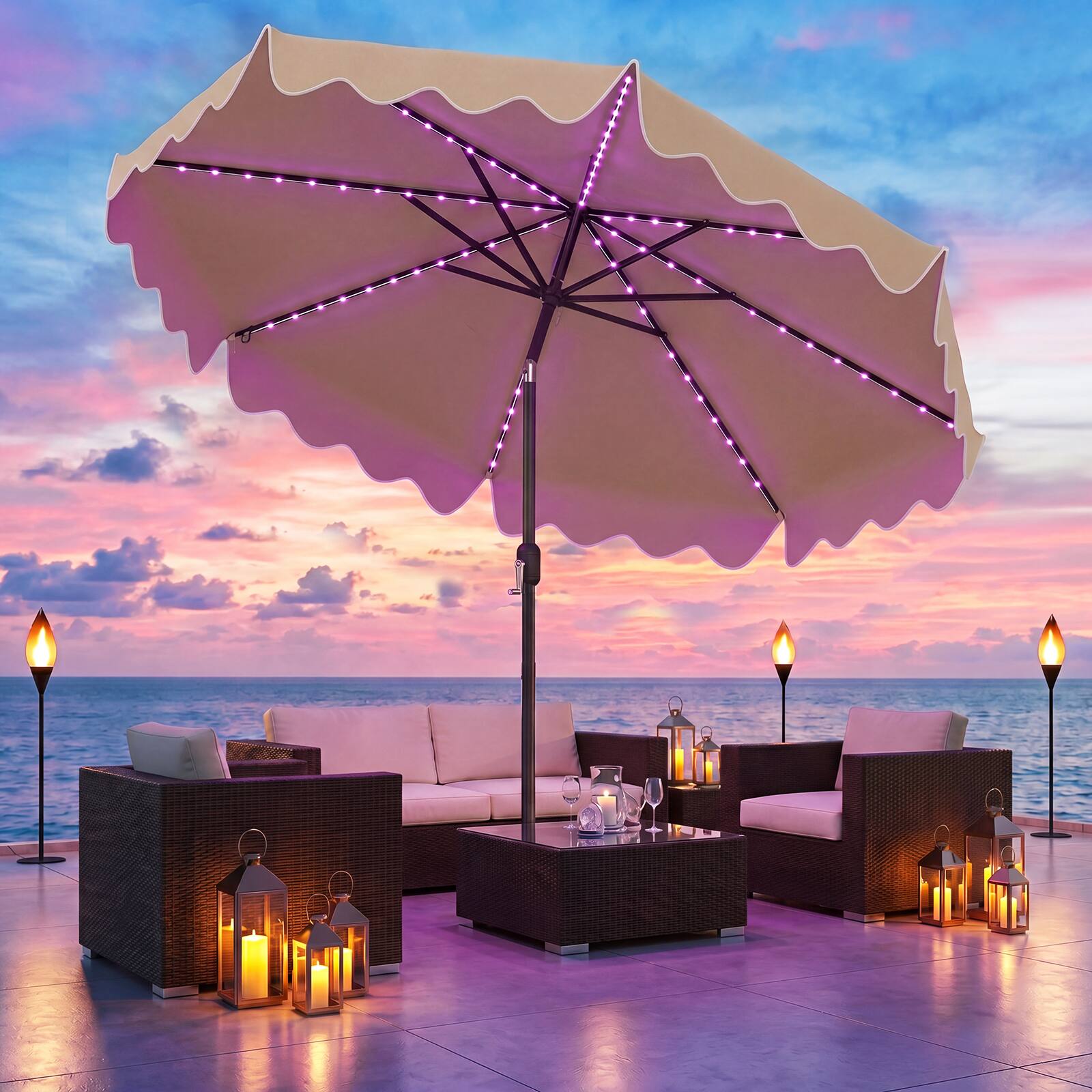Alt View 4. Gymax - Gymax Solar Outdoor Market Table Umbrella w/104 Color-Changing Flowing LED Lights Brown - Brown.