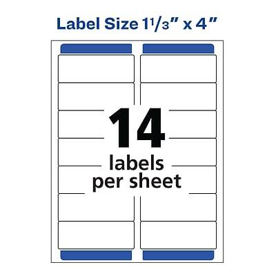 Label Size 1 1/3" x 4"  
14 labels per sheet