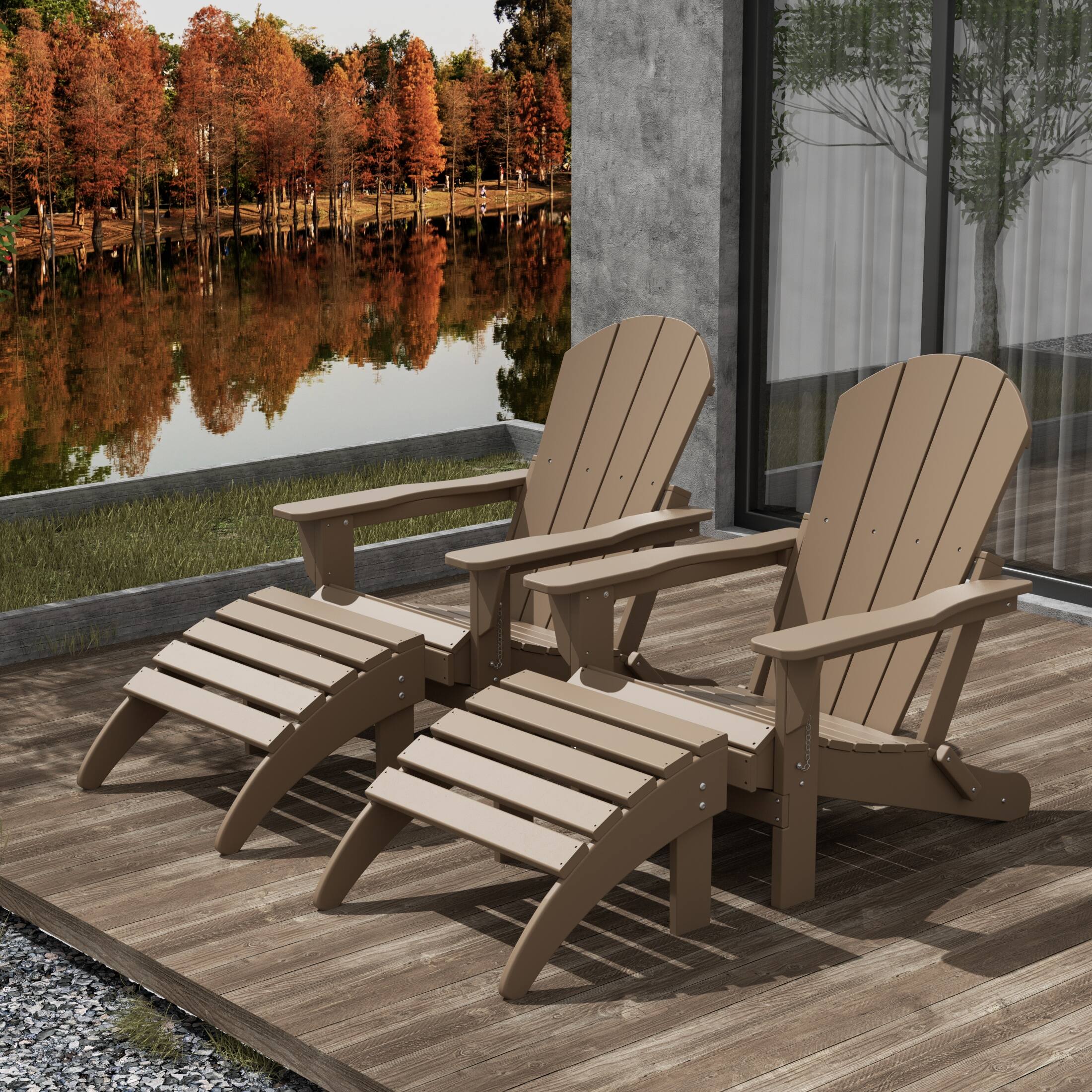 Angle. WestinTrends - WestinTrends Malibu 4-Piece set classic Adirondack chairs with ottoman (2 seater) - Weathered Wood.