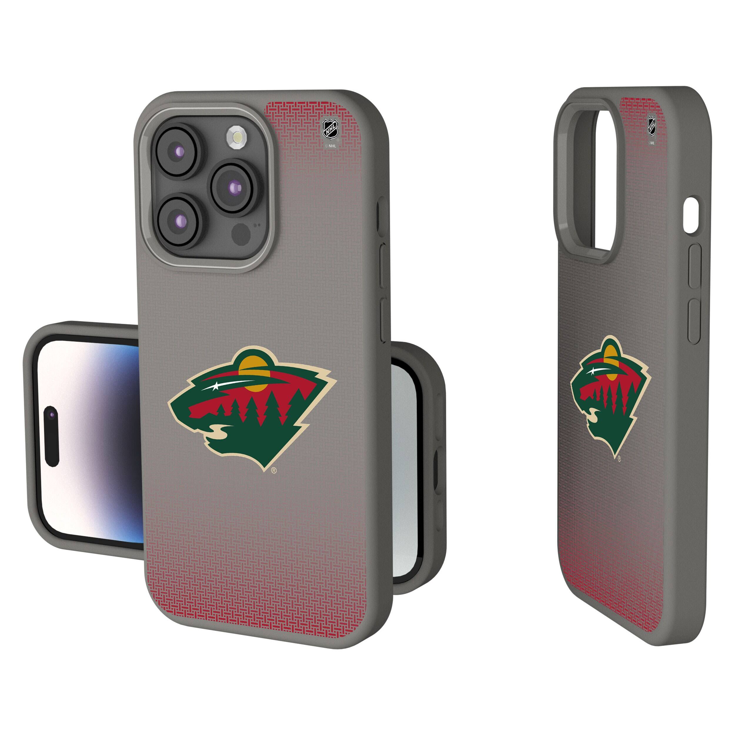 Front. Keyscaper - Minnesota Wild Linen Logo iPhone Soft Touch Case - 15 Pro - Gray.