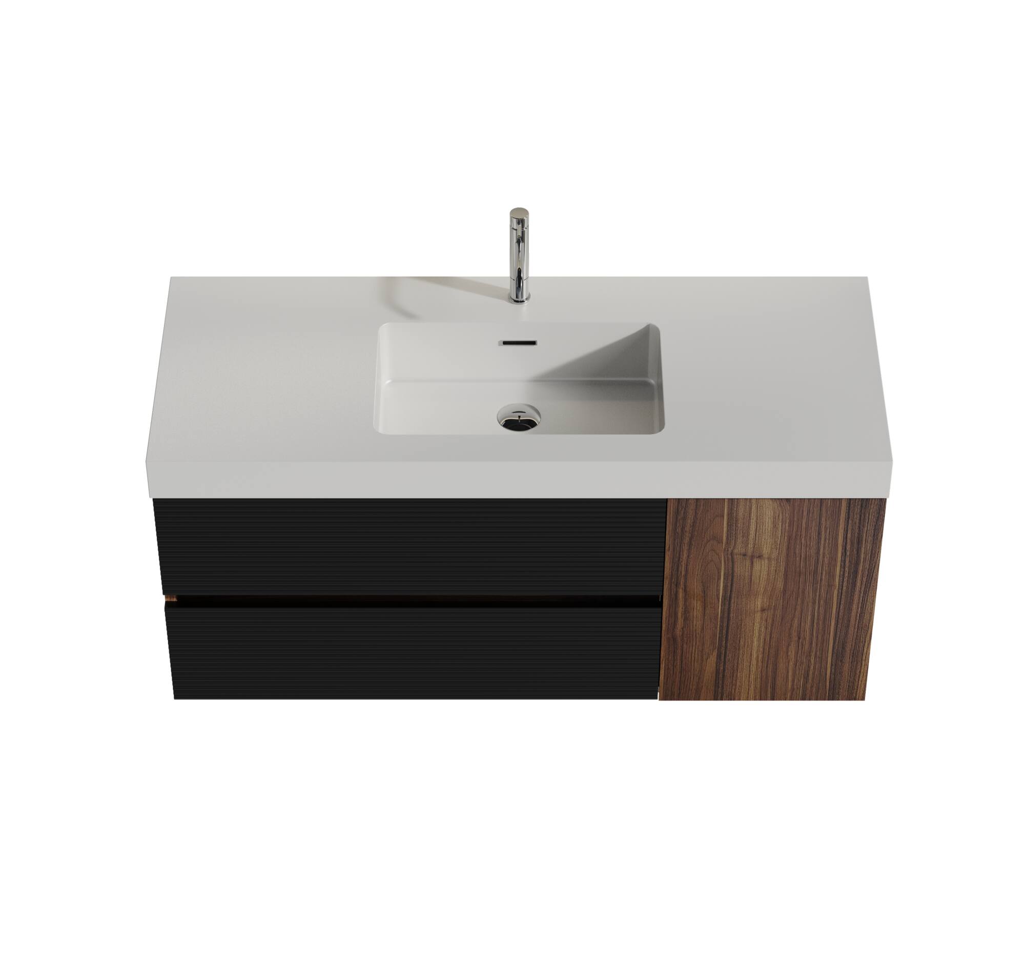 Alt View 4. Boyel Living - 48 in. Walnut Bathroom Vanity with Glossy White Solid Surface Sink, Wall Mounted Floating, Pre-Assembled - Black+Brown.
