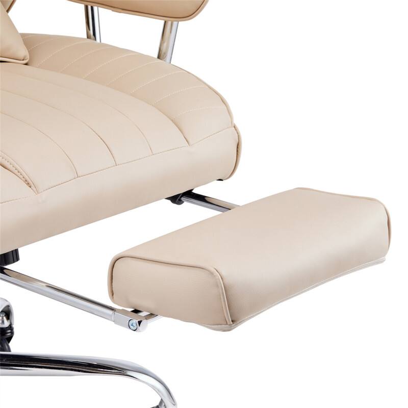 Alt View 5. HTUTWOO - Executive Office Chair with Footrest - 400 lbs PU Leather Wide Reclining Chair, Lumbar Support, Metal Base - Beige Coffee.