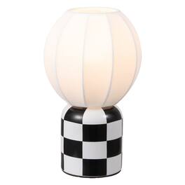 Jonathan Y - Valarie 10.3 in. Contemporary Checkerboard Ceramic with Ribbed Cocoon Globe Shade LED Mini Table Lamp - Black/White