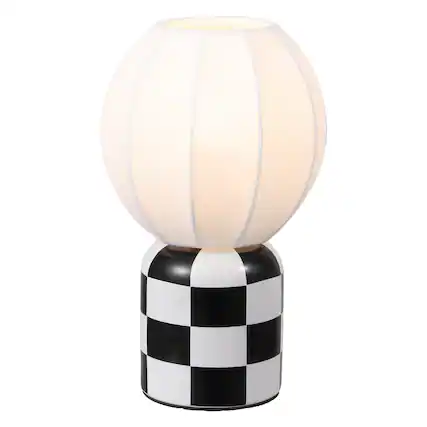 Front. Jonathan Y - Valarie 10.3 in. Contemporary Checkerboard Ceramic with Ribbed Cocoon Globe Shade LED Mini Table Lamp, Black/White - Black/White.