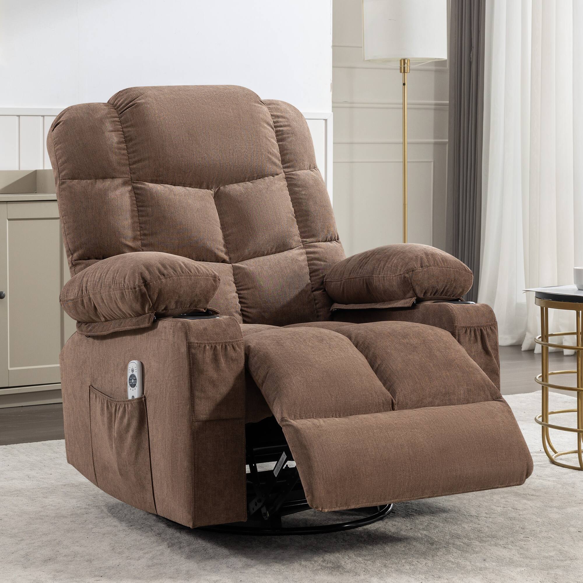 Alt View 7. APRILSOUL - Massage Rocker Recliner Chair Oversized 2 Cup Holders Usb Charge Port Manual Massage Heat Brown - Brown.