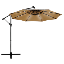 LeisureMod - Willry Solar Powered Patio LED Umbrella with Crank and Powder Coated Metal Frame - Beige
