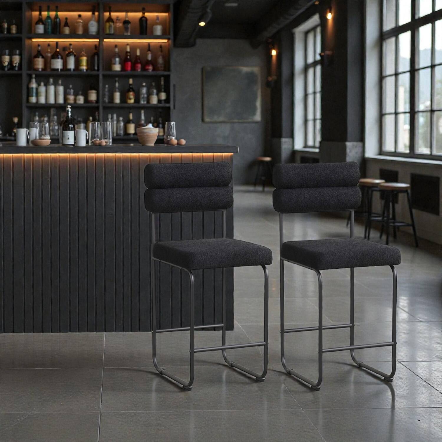 Front. Hivvago - 26-Inch Metal Frame Counter Chairs with Footrest for Kitchen or Bar Area - Set of 2 - Black.