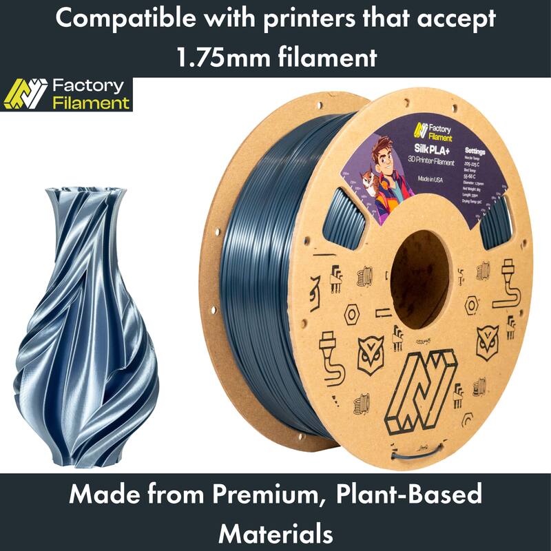 Compatible with printers that accept 1.75mm filament

Factory Filament Silk PLA+ Settings

Made from Premium, Plant-Based Materials