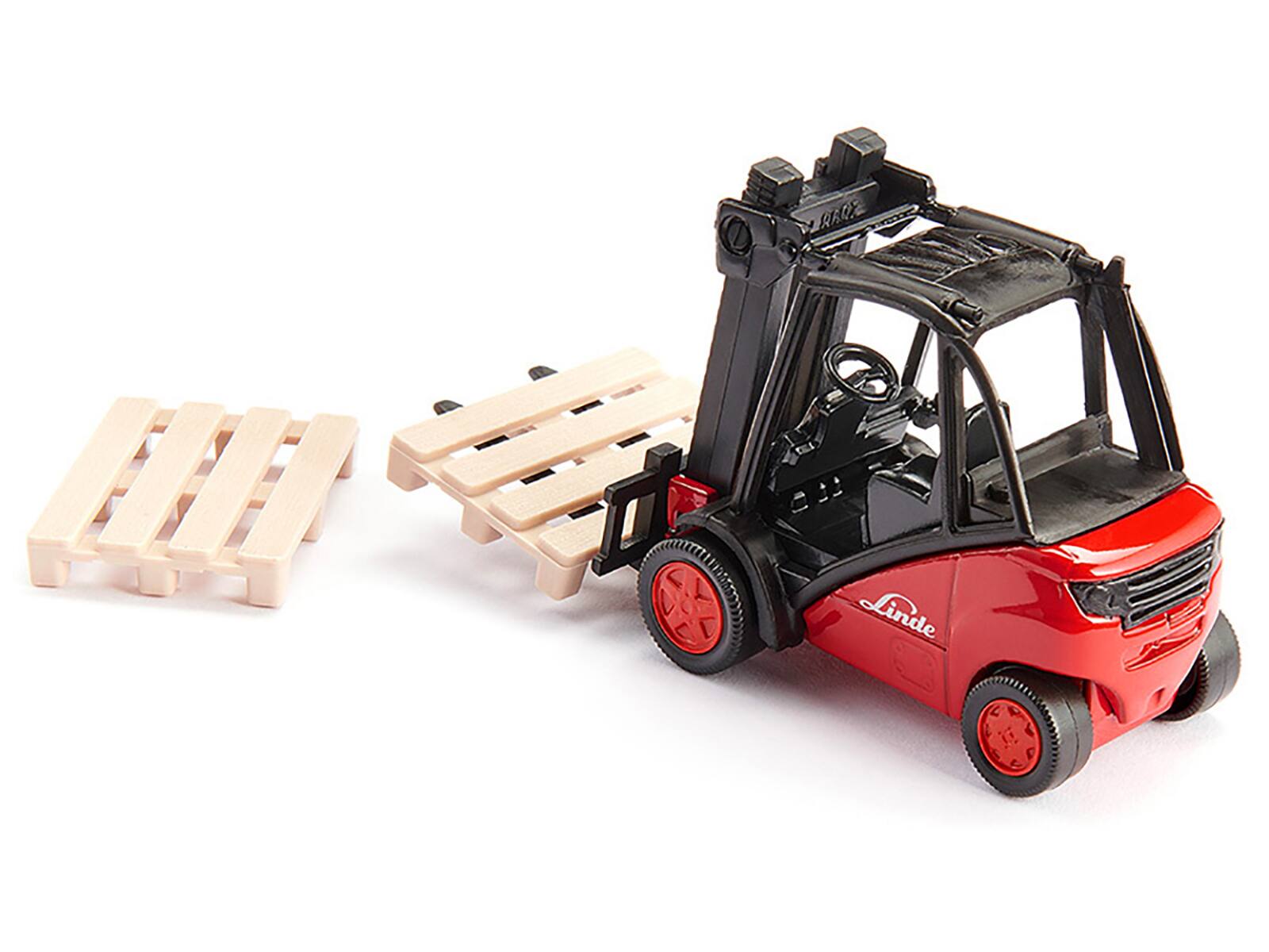 Back. SIKU - Linde Forklift Truck Red with 2 Pallet Accessories 1/50 Diecast Model by Siku - Red.