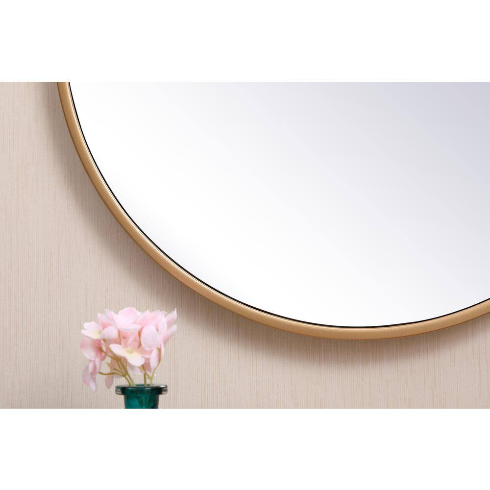 Back. Elegant Decor - Metal frame round mirror with decorative hook 18 inch in Brass - Brass.