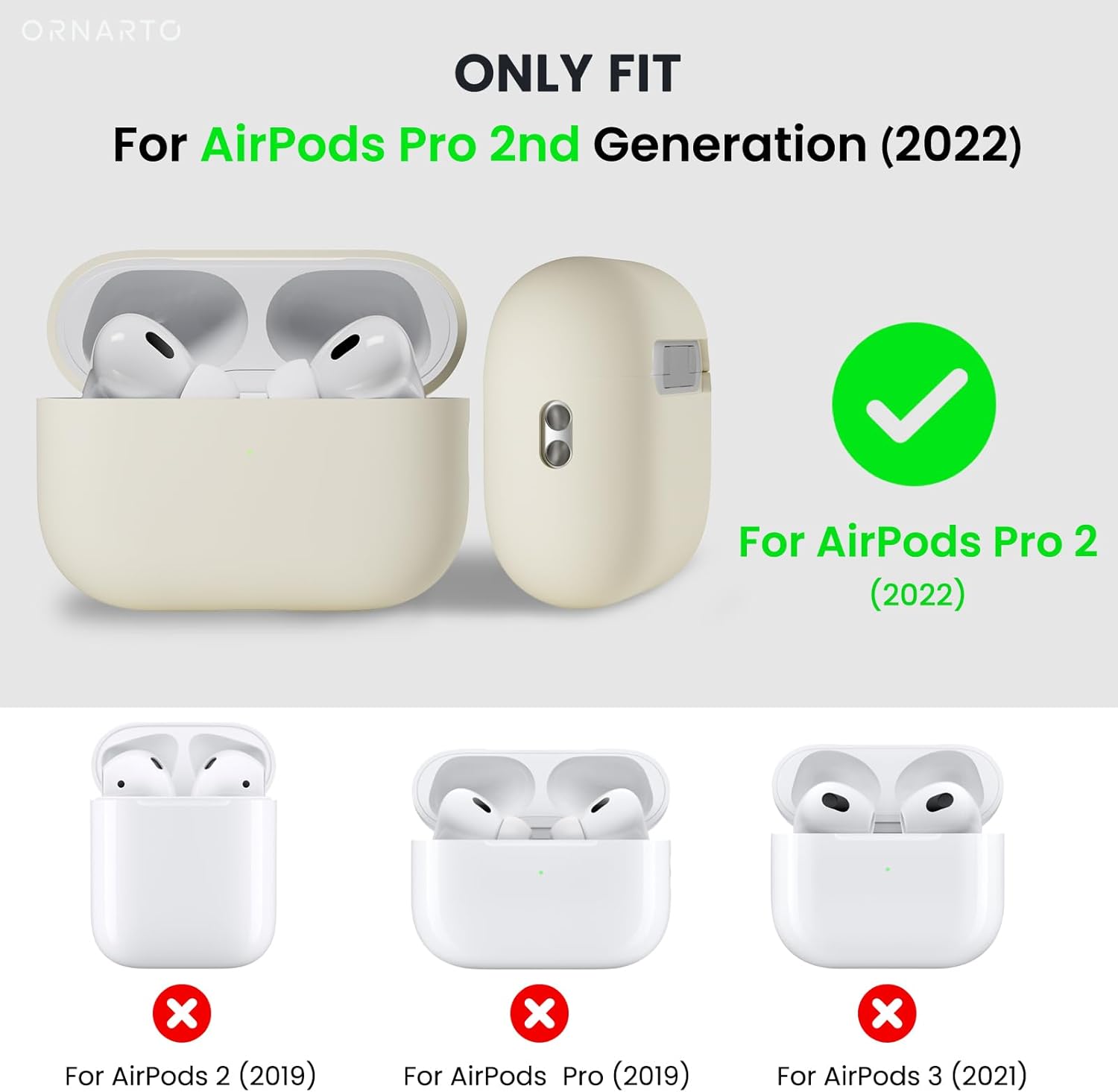 ORNARTO ONLY FIT For AirPods Pro 2nd Generation (2022) For AirPods Pro 2 (2022) x For AirPods 2 (2019) x For AirPods Pro (2019) x For AirPods 3 (2021)