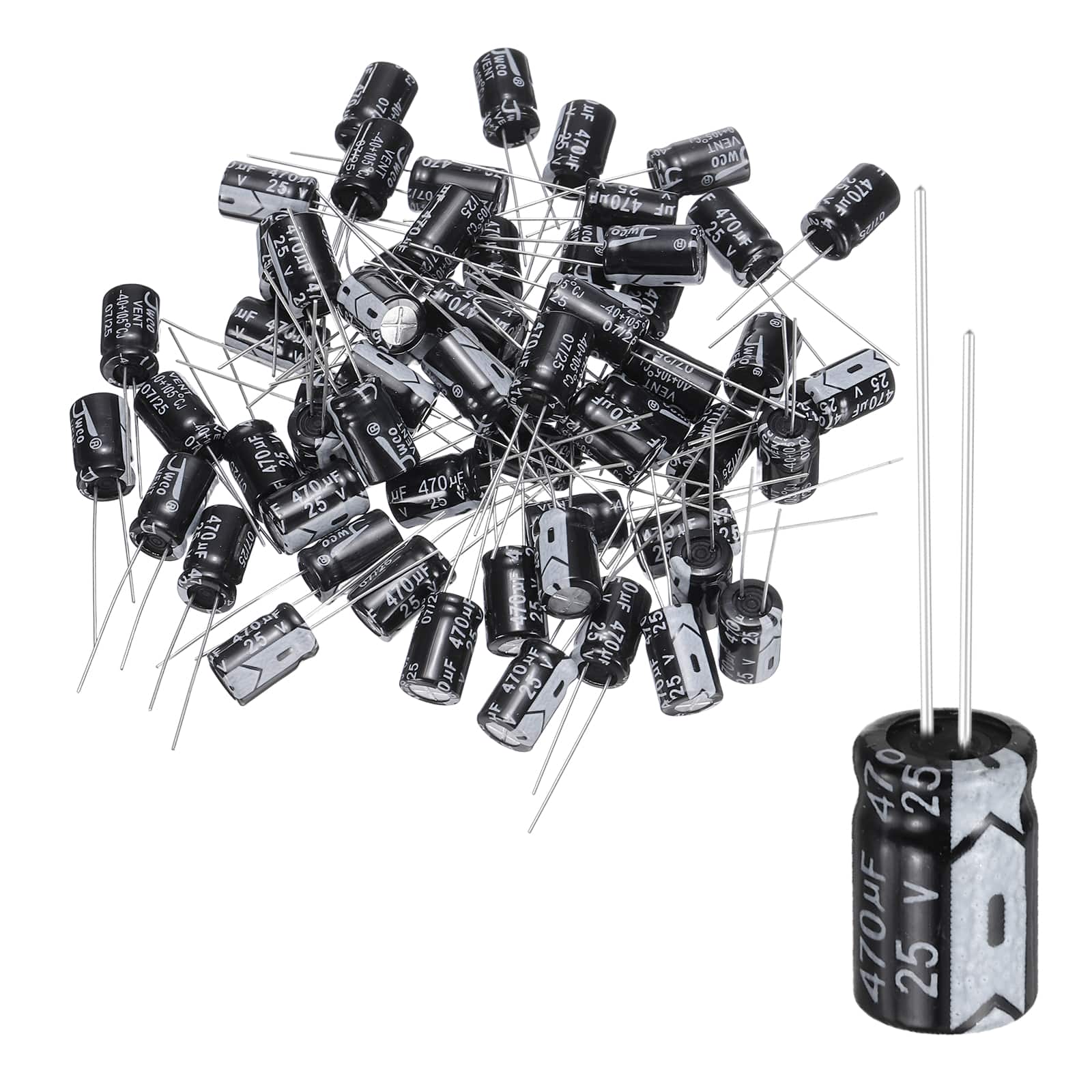 Unique Bargains - 470uF 25V 8x12mm Electrolytic Capacitor, 105C High Temp Radial Leads, for TVs/LCDs/VCD, 60pcs - Black price history on PriceWatchPro