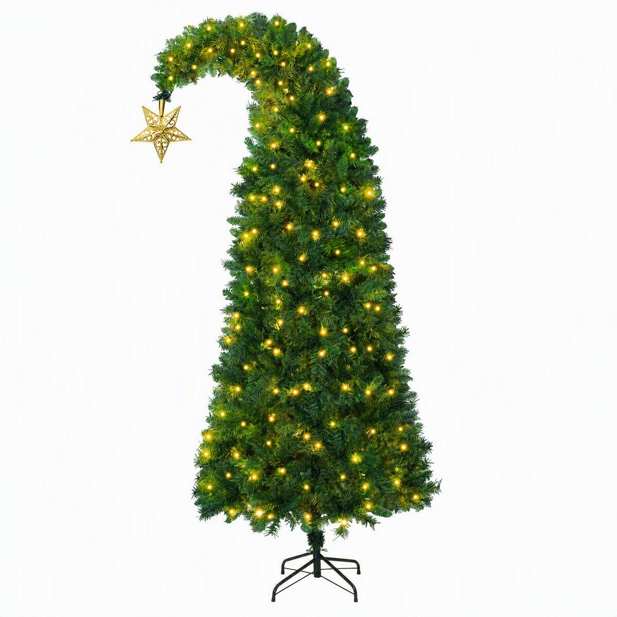 Alt View 5. Wisairt - 6FT Pre-Lit Crooked Neck Christmas Tree, 733 Tips Full Green Pine with 250 LED 11 Modes and Gold Star - Green.