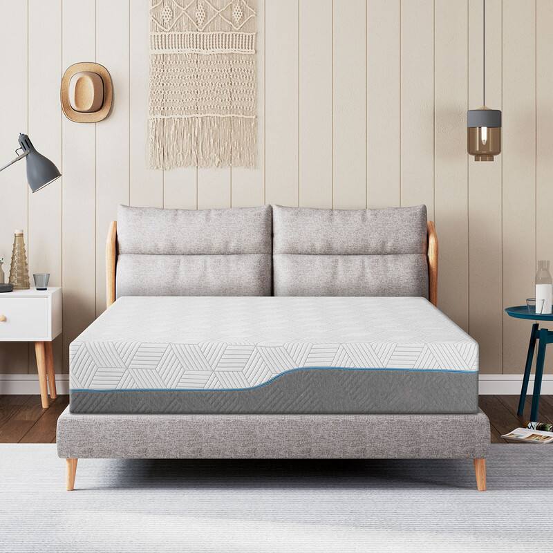 Angle. Vipbear - Vipbear 14 " King Size Extra Firm Mattresses with Ice Silk Cover, Cool Green Tea/Gel Memory Foam Mattress in Box - White.