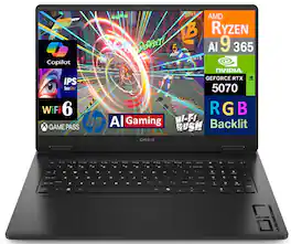 HP - OMEN Gaming Laptop (Ryzen AI 9 365, 16GB, 512GB PCIe SSD, 17.3 QHD (2560x1440), RTX 5070, Win 11 Home)
