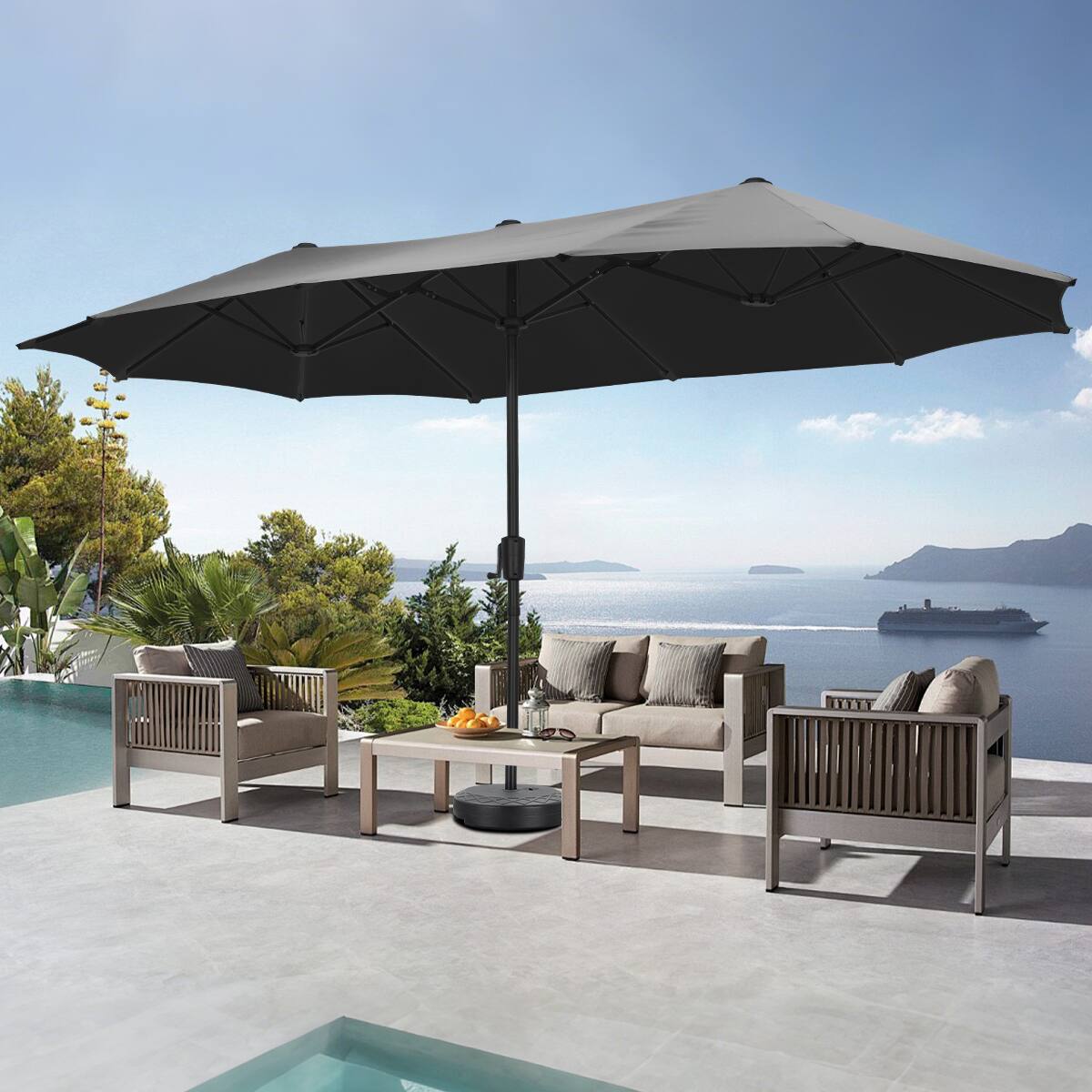Left. Ainfox - Ainfox 13ft Large Patio Umbrella Outdoor Market Umbrella UV ProtectionSturdy Framew/Easy Crank for Yard,Poolside,Deck - Black.