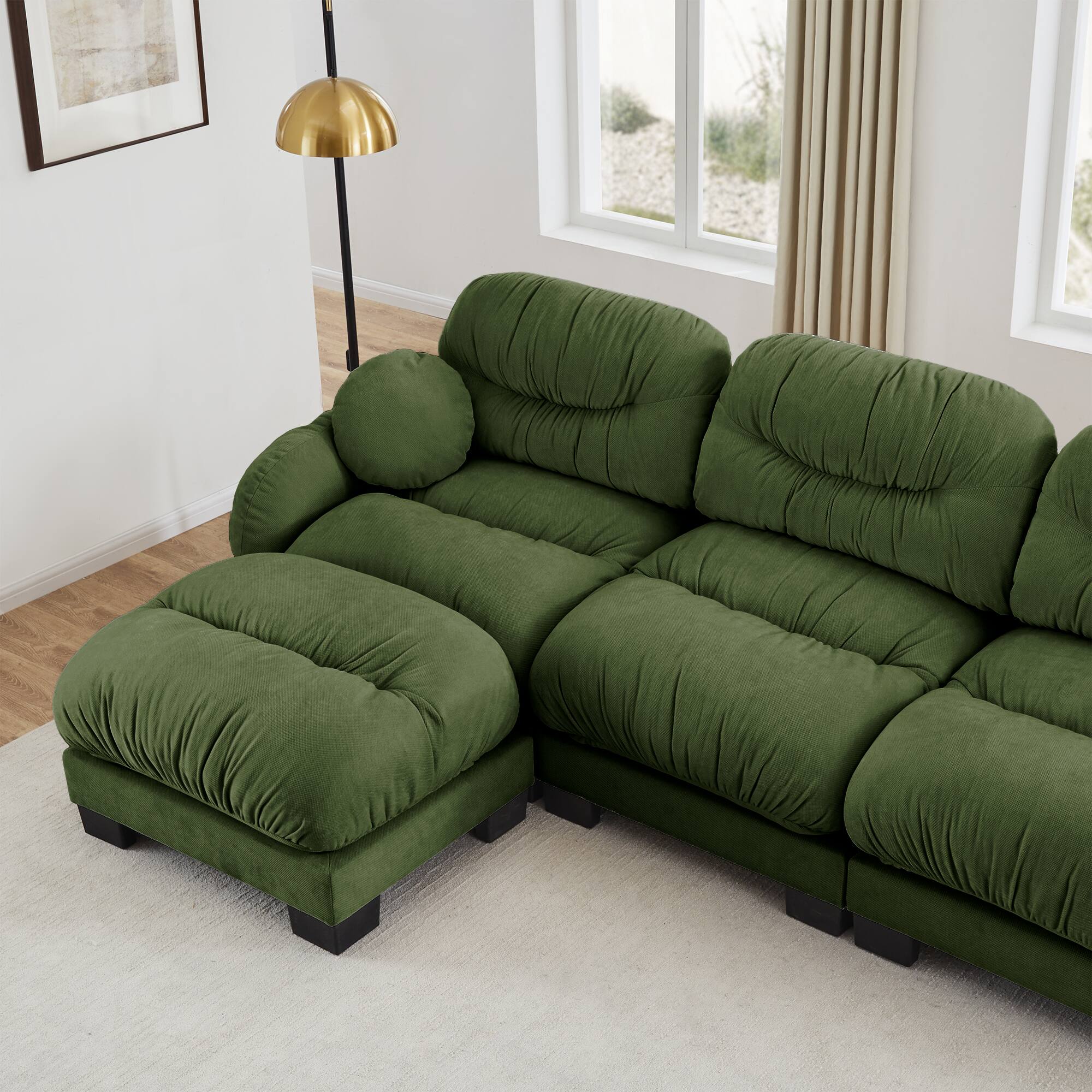 Back. Anysun - 4-Seater U Shape Sectional Couch with 2 Ottomans, Chenille Fabric, High-Density Foam & Curved Armrests for Living Room - Green.
