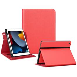 DTTO - Rotating Case for iPad 9th/8th/7th Gen 10.2", Leather Folio with Pencil Holder, 360° Stand, Hand & Close Straps - Red