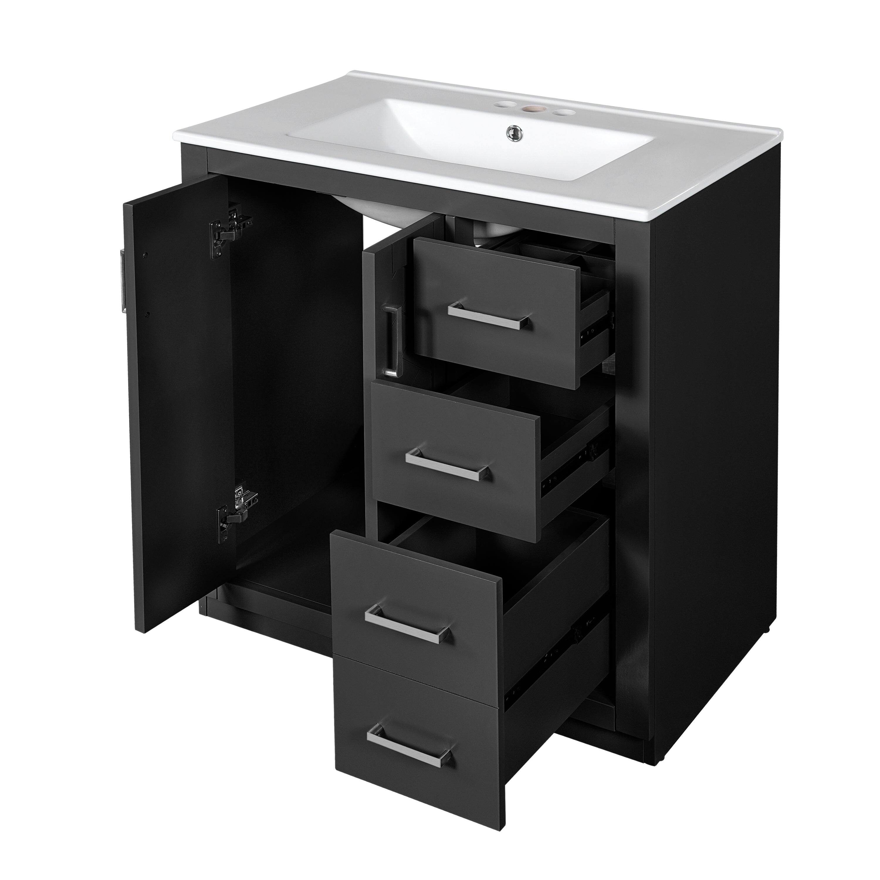 Alt View 10. Boyel Living - 30 Inch Bathroom Vanity Black with Ceramic Sink Solid Wood Frame 3 Drawers - Black.