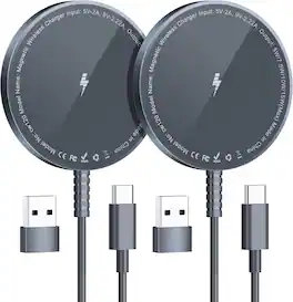 Core Tech - Magnetic Wireless Charging Pads with USB-C Cables and USB-A Adapters, 2-Pack - Gray