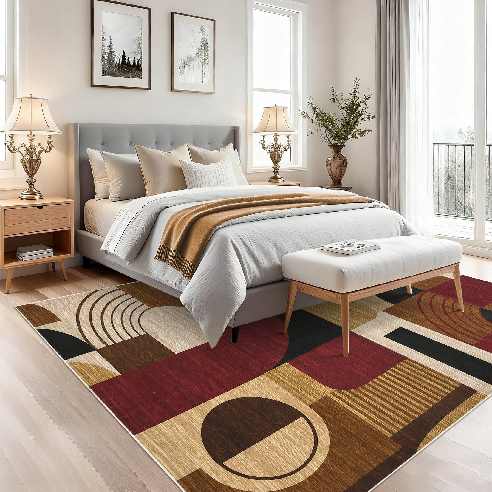 Alt View 3. GARVEE - Machine Washable Geometric Area Rug for Bedroom Kitchen Non Slip Non Shedding Low Pile Floor Rug  for Modern Home Decor - Red.