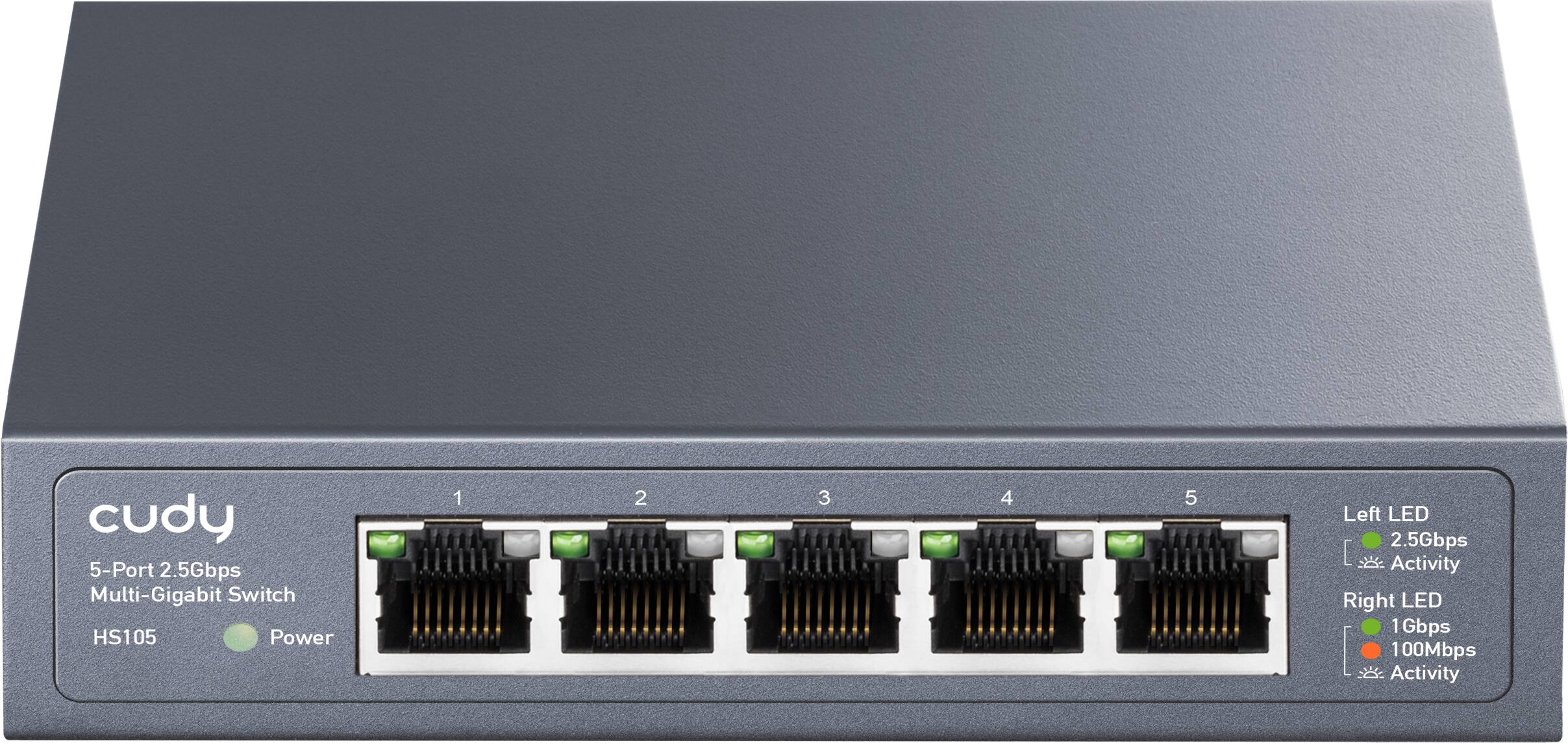 Cudy 5-Port 2.5Gbps Multi-Gigabit Switch HS105 Power 1 2 3 4 5 Left LED 2.5Gbps Activity Right LED 1Gbps 100Mbps Activity