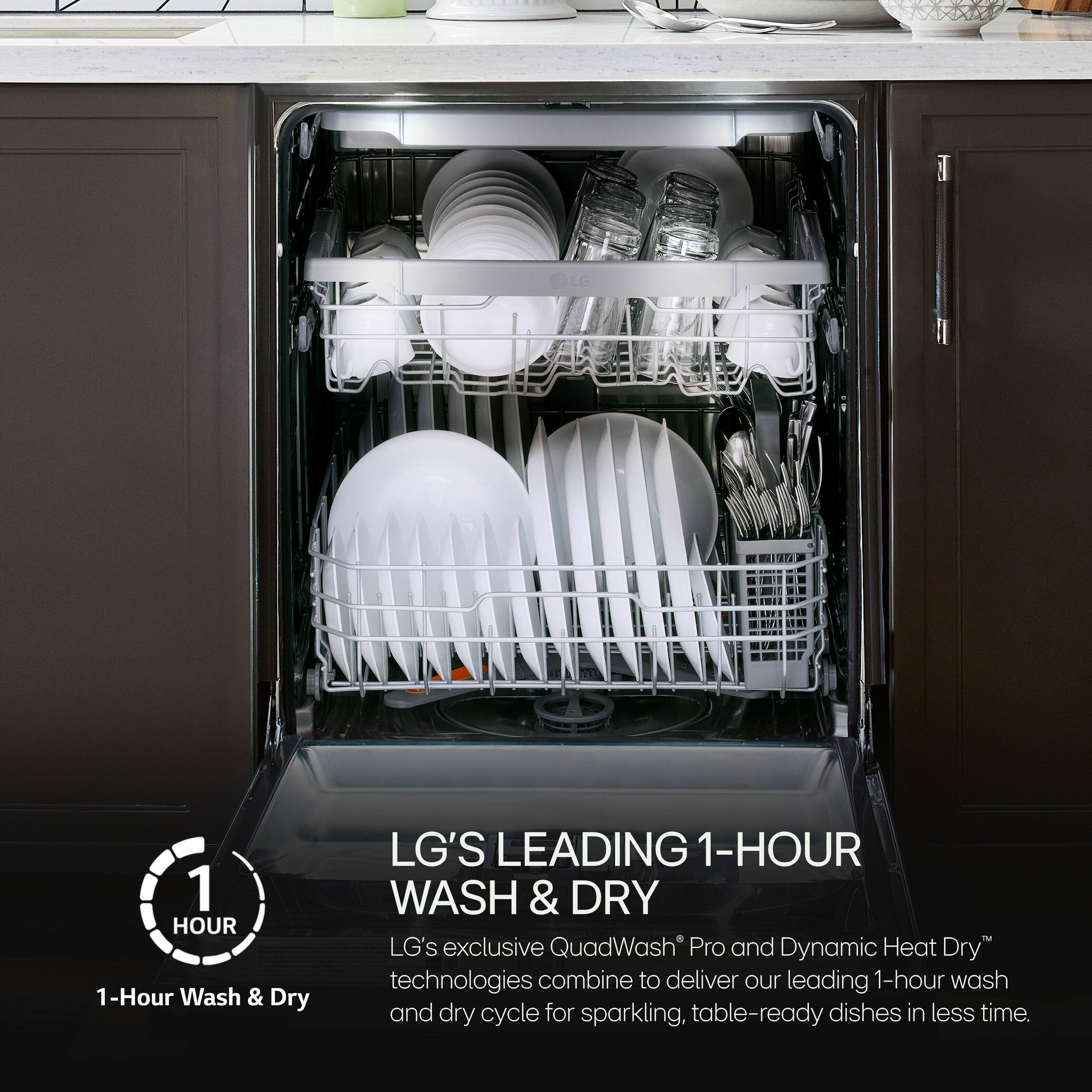 LG's Leading 1-Hour Wash & Dry: LG's exclusive QuadWash Pro and Dynamic Heat Dry technologies combine to deliver our leading 1-hour wash and dry cycle for sparkling, table-ready dishes in less time.