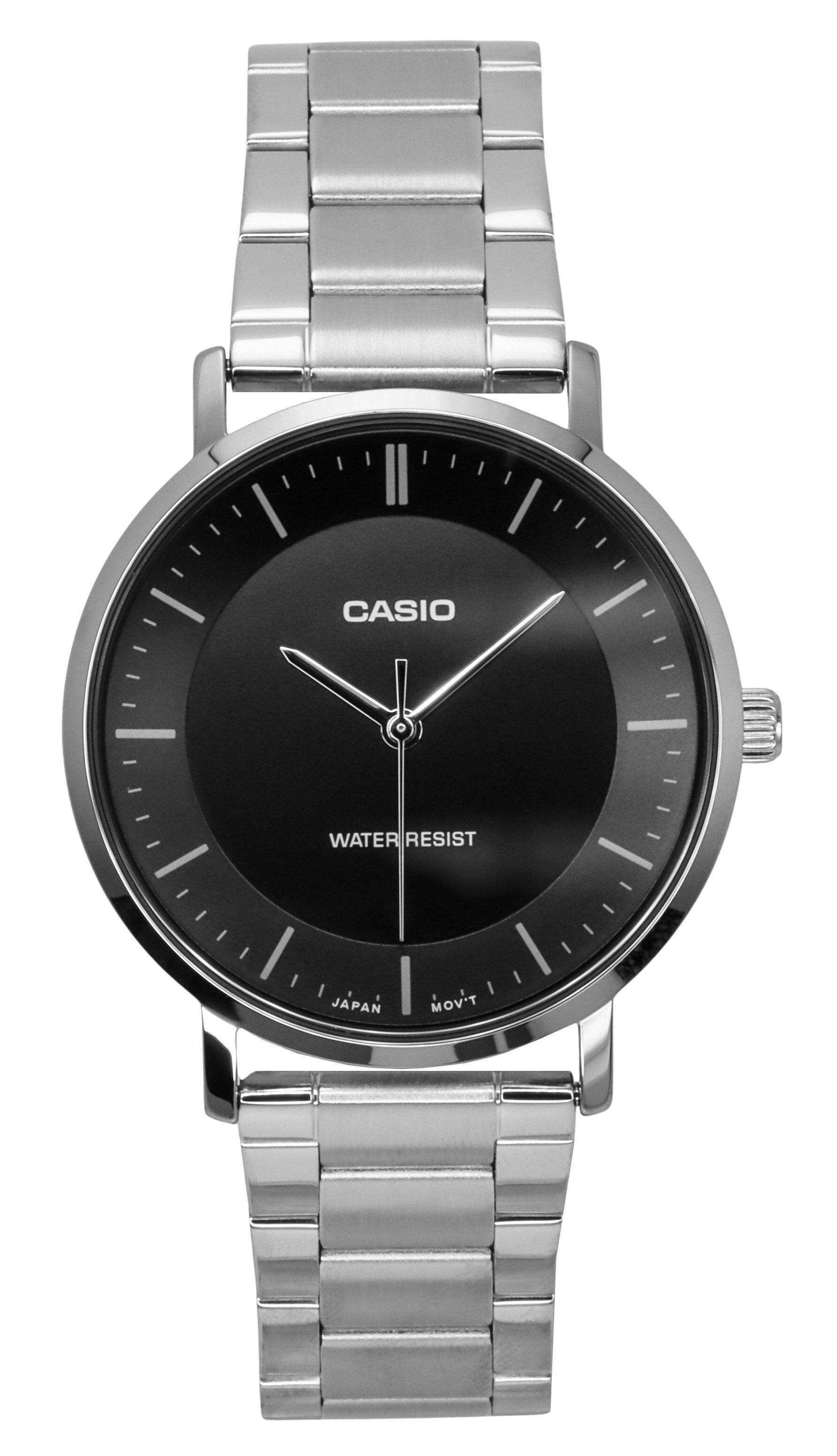 Casio - Analog Quartz MTP-VT04D-1E Mens Watch Stainless Steel Black Dial - Silver/Black