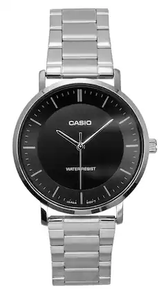 Casio - Analog Quartz MTP-VT04D-1E Mens Watch Stainless Steel Black Dial - Silver/Black