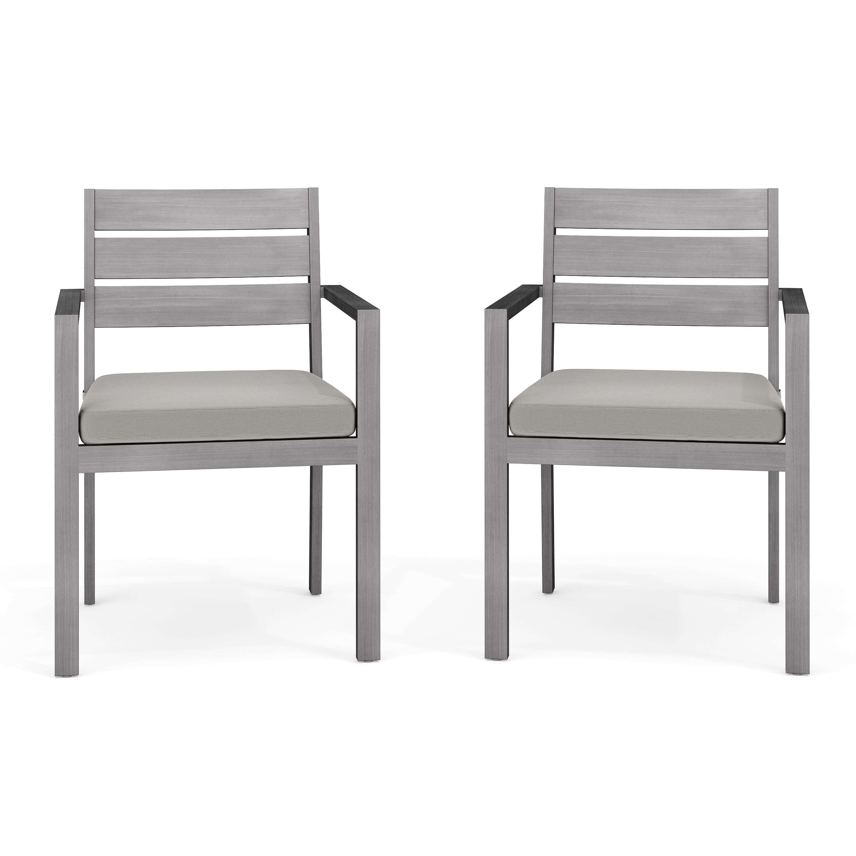 Martha Stewart - Bedford 2PK All-Weather Stacking Patio Dining Armchairs with Seat Cushions - Gray