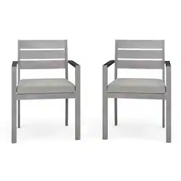 Martha Stewart - Bedford 2PK All-Weather Stacking Patio Dining Armchairs with Seat Cushions - Gray