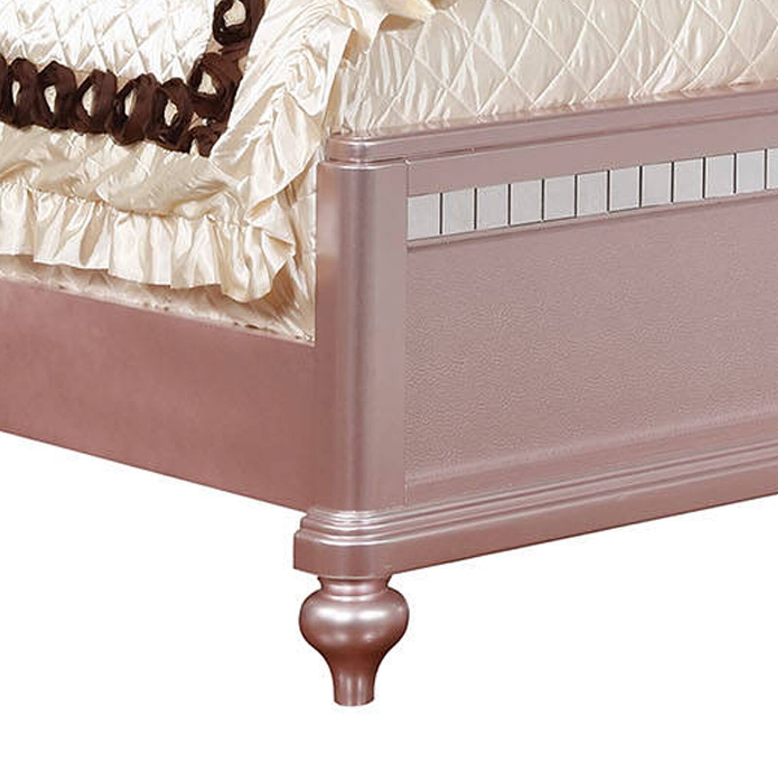 Alt View 1. Manhattan Lane - Contemporary Queen Size Wooden Bed With Mirror Trim Details, Pink - Pink.