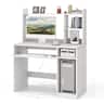 Costway - Computer Desk Study Bookcase Workstation with Charging Station Hutch & CPU Stand - White