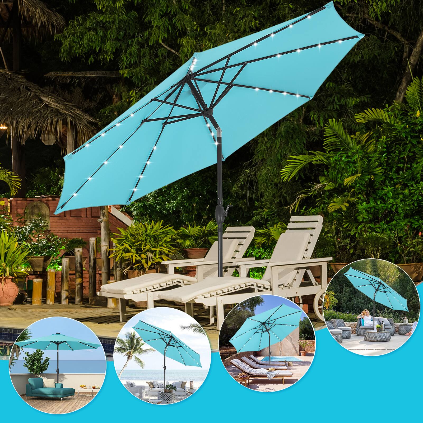 Alt View 1. Ainfox - Ainfox 10FT Solar LED Patio Umbrella with Tilt and Crank UV Protection for Garden Deck Backyard Pool Beach with light - blue.