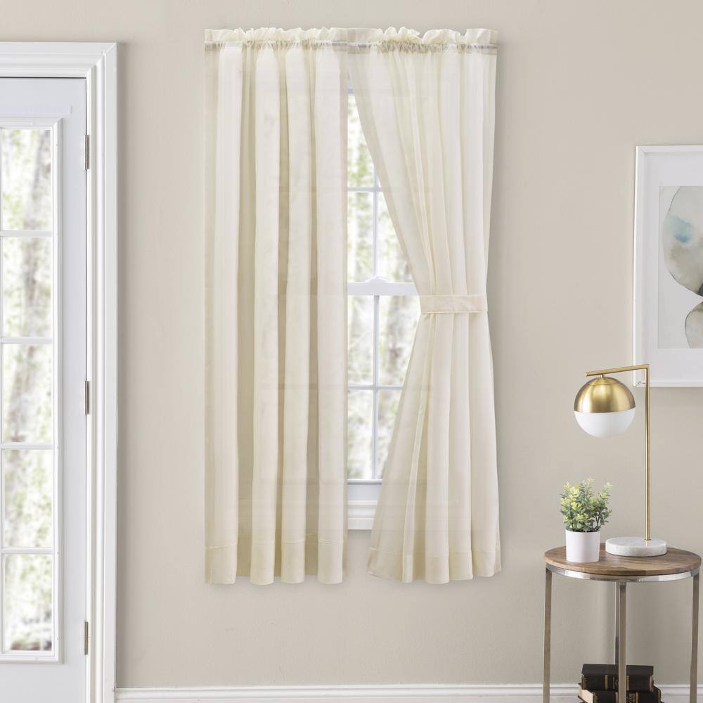 Angle. Ellis Curtain - Ellis Curtain Cotton Voile 1.5" Rod Packet Tailored Curtain Panel Pair for Windows 80" x 54" Natural - Natural.