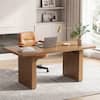 Front. Bestier - 63" Large Modern Fluted Executive Desk, Multi-Purpose Computer Office & Dining Table with 1.5" Thick Top - Brown Oak.