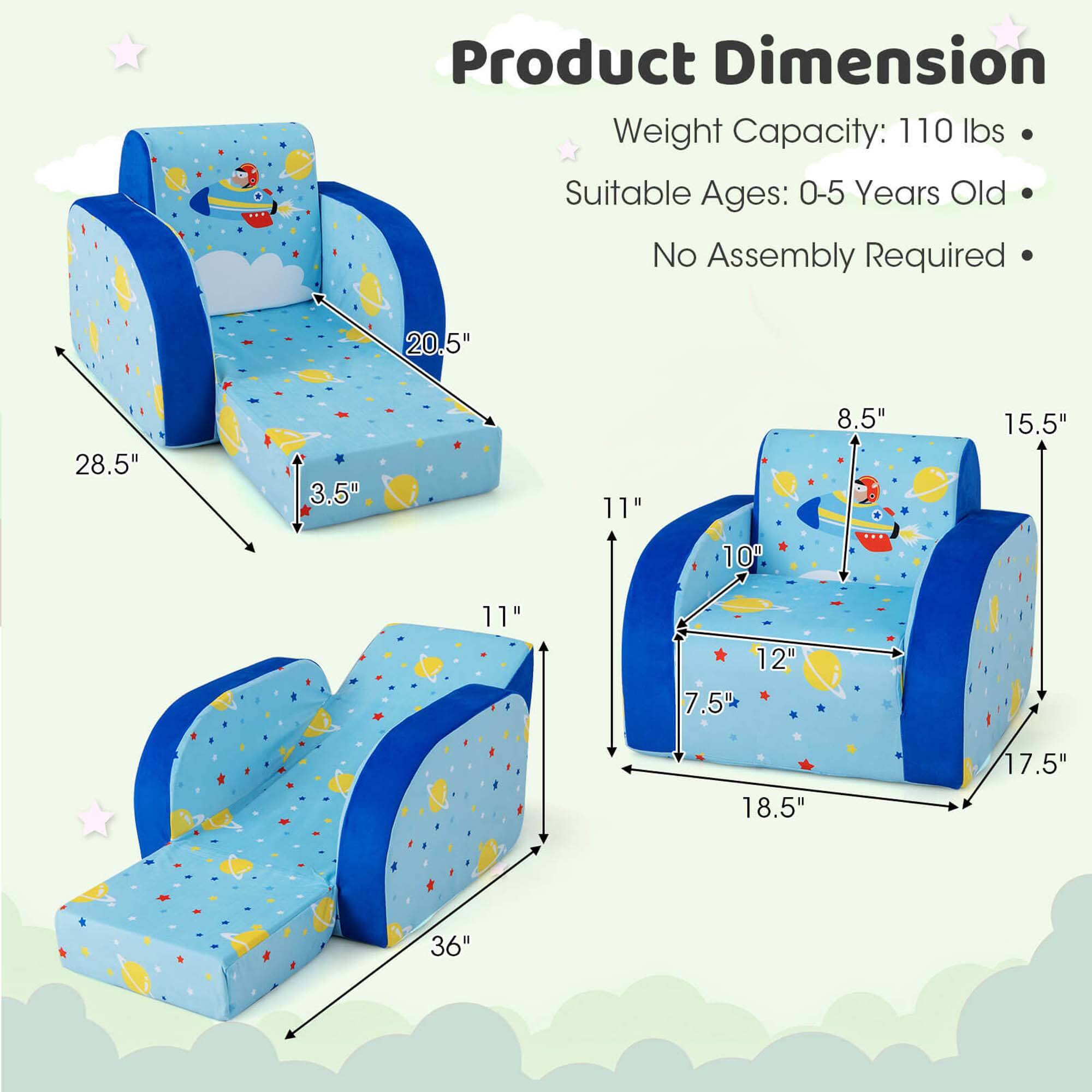 Product Dimension  
Weight Capacity: 110 lbs  
Suitable Ages: 0-5 Years Old  
No Assembly Required  

20.5"  
28.5"  
3.5"  
11"  
8.5"  
15.5"  
10"  
11"  
12"  
7.5"  
18.5"  
17.5"  
36"