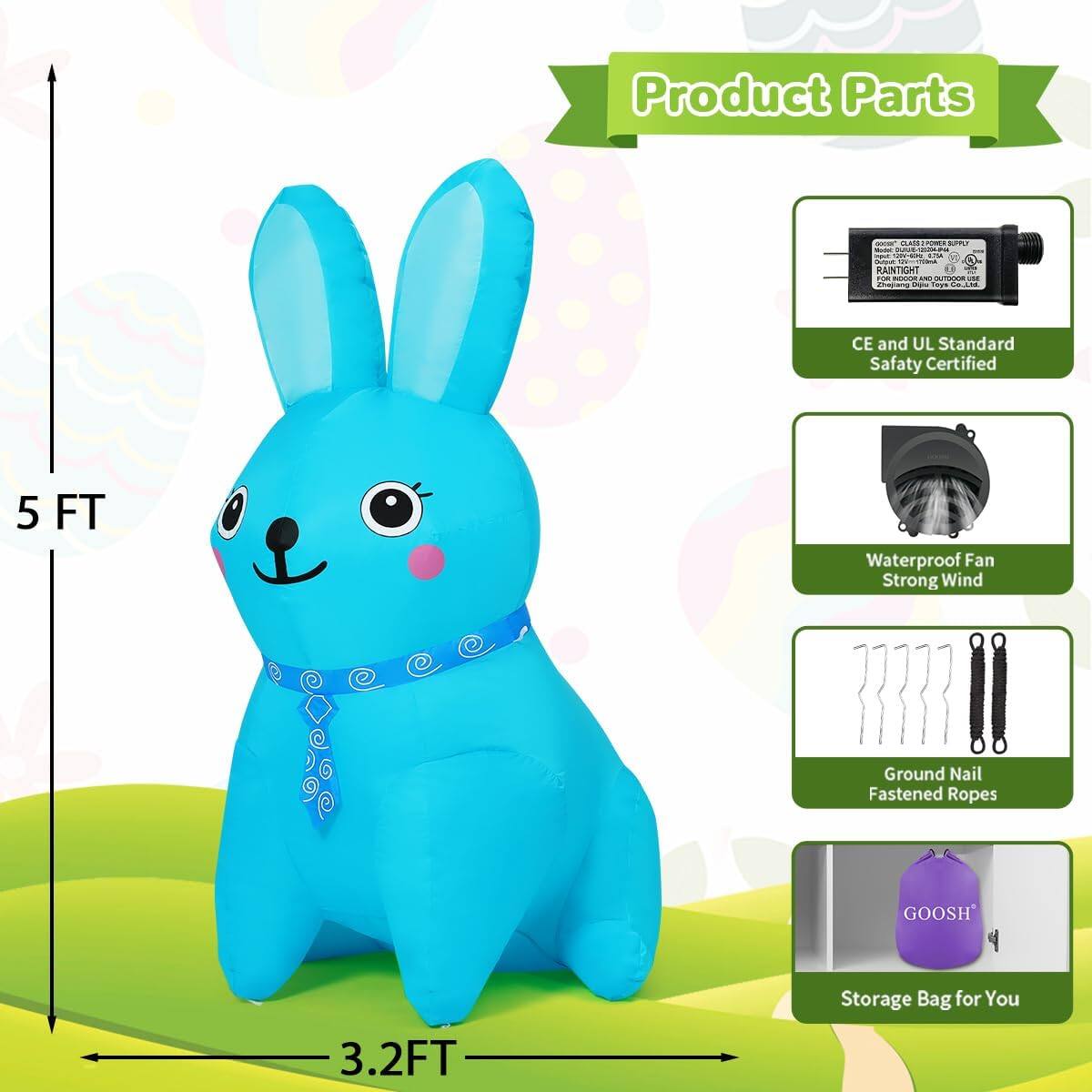 Product Parts - 1on_c Uirte - Pnrt - -. n - RANTIGHT 1 - -a - adia i PR - Cnpe i CE and UL Standard Safety Certified 5 FT Waterproof Fan Strong Wind Ground Nail Fastened Ropes GOOSH 3.2FT Storage Bag for You