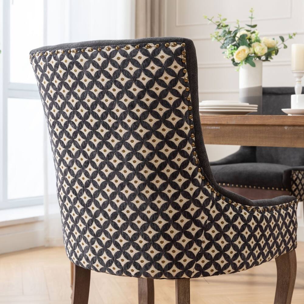Alt View 7. Loheer - Loheer Fabric Dining Chairs Set of 2 Charcoal Black Solid Wood Mid-Century Upholstered Side Chairs with Nailhead Trim - Charcoal Black.