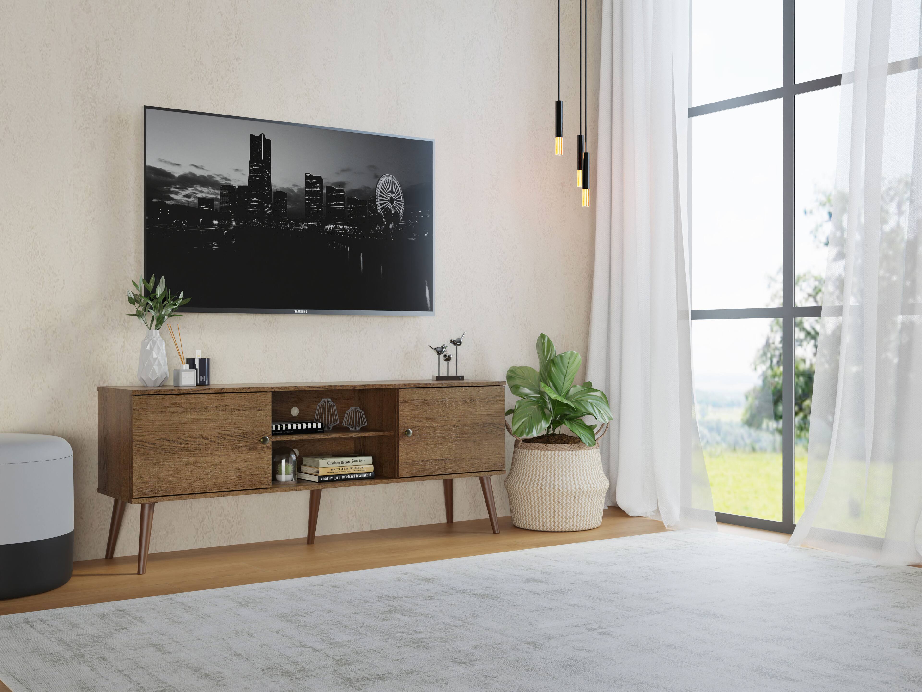 Alt View 3. Madesa - Madesa TV Stand Mid-Century Console with 2 Doors and 2 Shelves and Metal Knobs 59"L Media Storage - Rustic - Rustic.