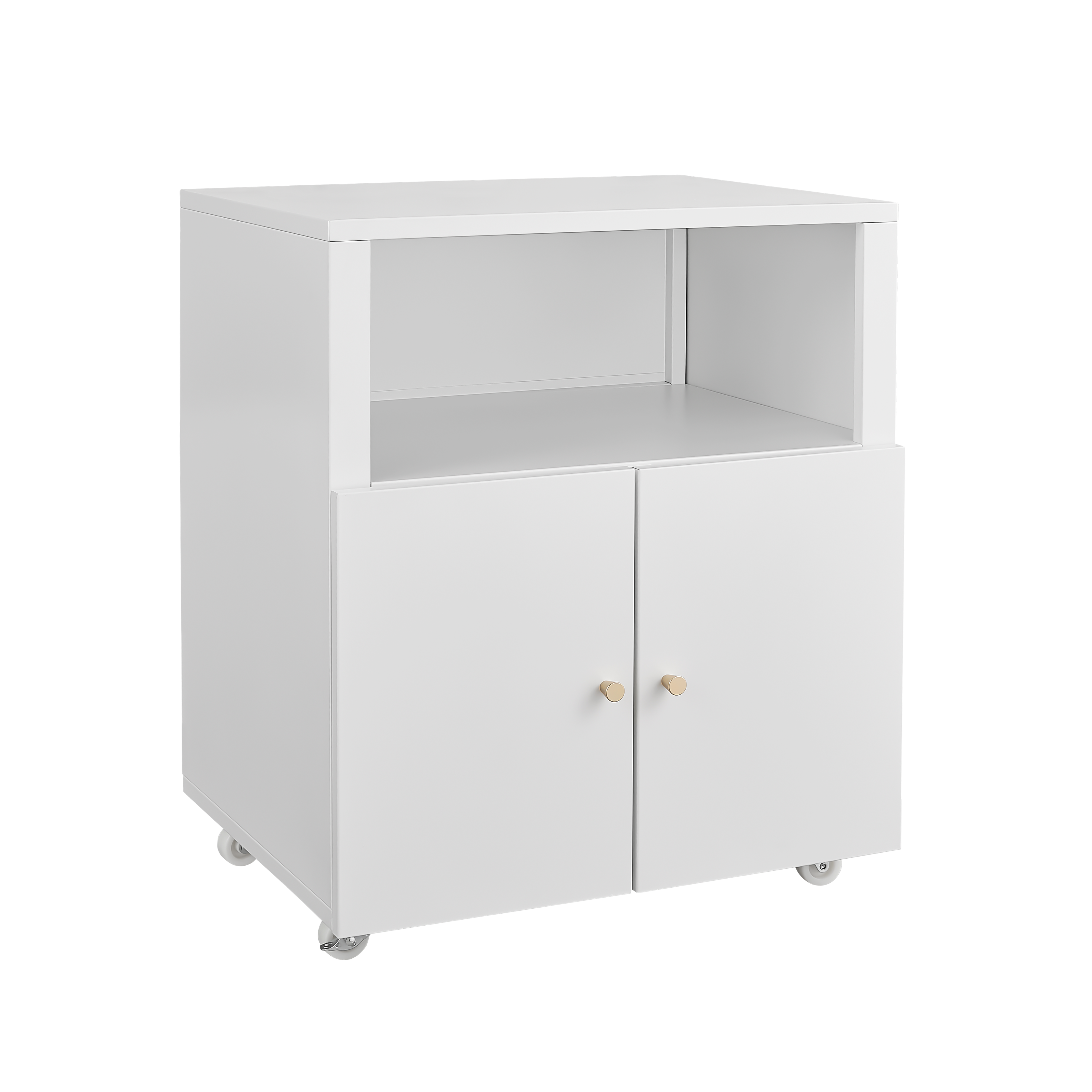 Left. GOODSILO - Mobile Printer Stand with File Cabinet - Rolling Printer Table with Storage Shelf for Home Office - White.