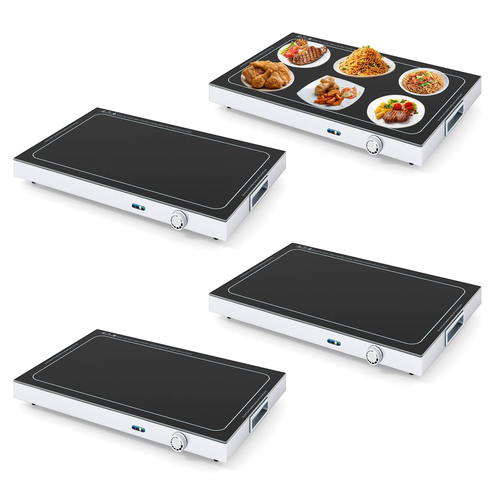Front. Ecooso - Electric Warming Tray with Adjustable Temperature, Built-In Handles, Tempered Glass Surface - Black.