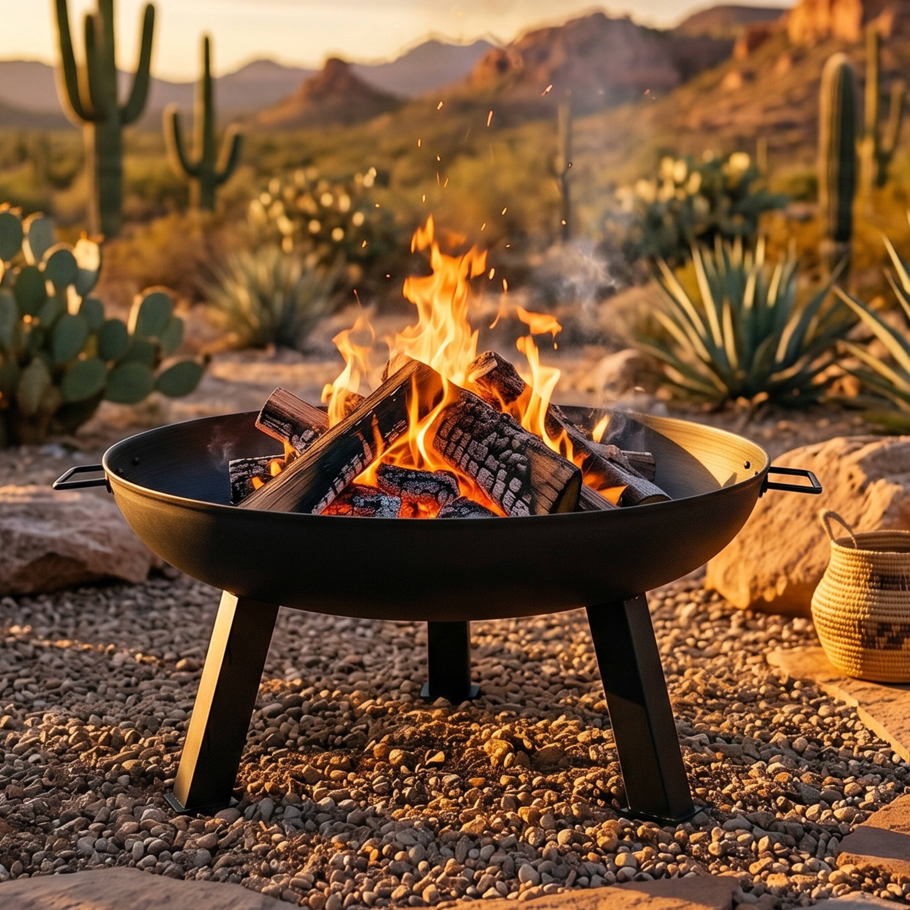 Alt View 10. Sunnydaze - 30 in Rustic Cast Iron Outdoor Raised Fire Pit Bowl - Black.
